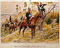 Bayern um 1900: Bayrische Chevauleger auf Recognoscirung.